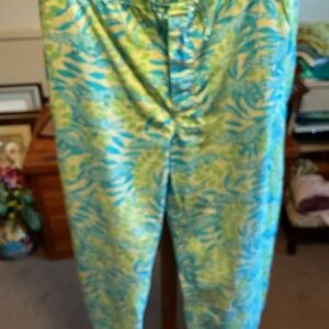 Lilly Pulitzer Blue and Green Leaf Print lounge pants.